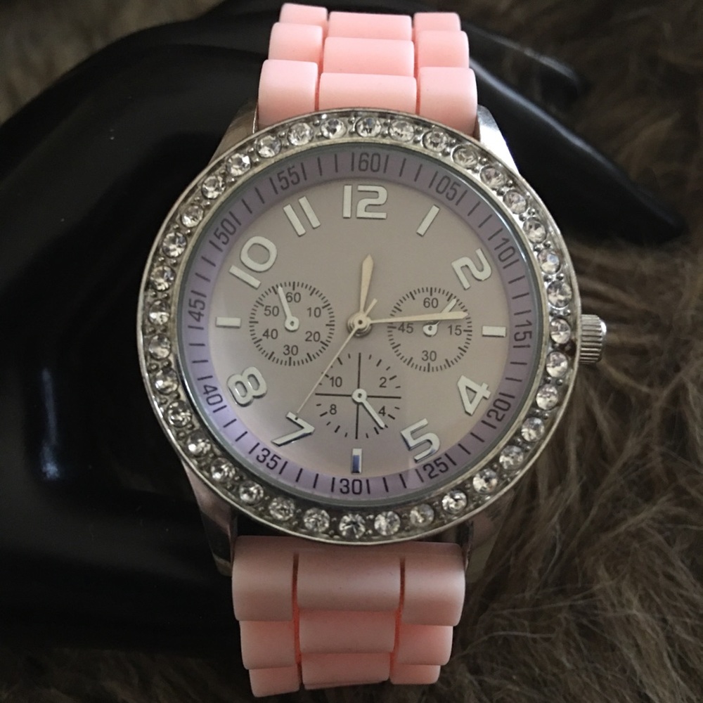 Ladies Darice baby pink soft silicone band watch